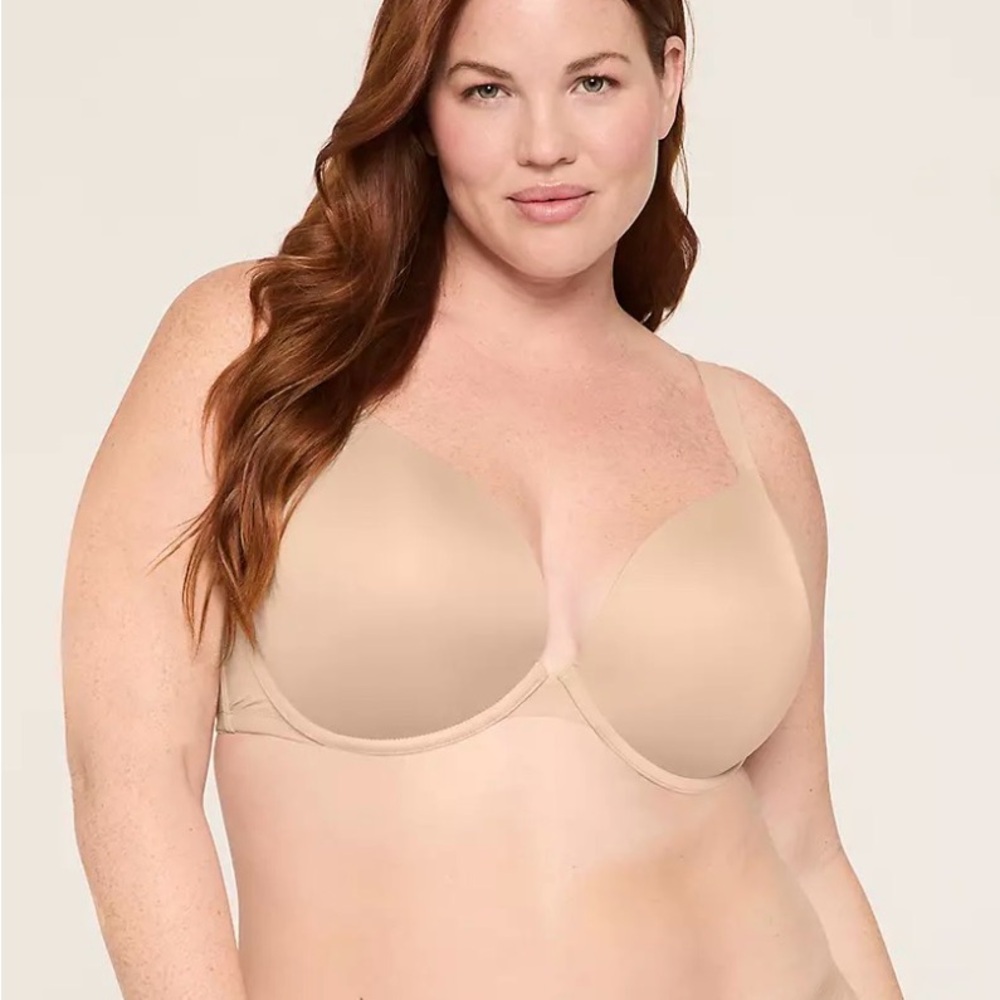 Lane Bryant Cacique Women's Beige Bra 46C Boost Plunge Underwire Push-Up